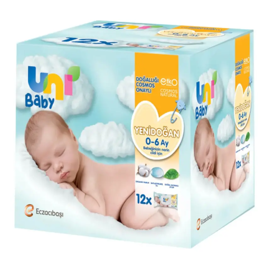 Uni Baby Yenidoğan Islak Pamuk Mendil 12x40lı Avantaj Paket 0-6 Ay - 1
