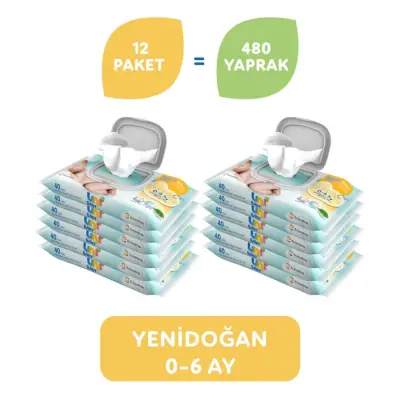 Uni Baby Yenidoğan Islak Pamuk Mendil 12x40lı Avantaj Paket 0-6 Ay (1)