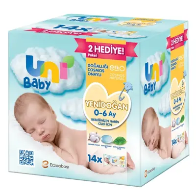 Uni Baby Yenidoğan Islak Pamuk Mendil 14x40lı Fırsat Paketi 0-6 Ay - 3