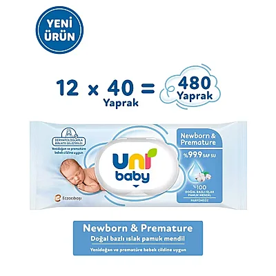 Uni Baby Yenidoğan Prematüre Islak Mendil 12x40lı