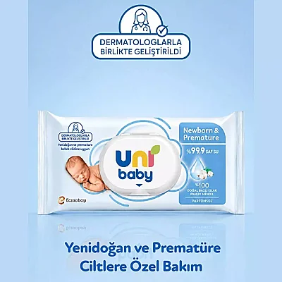 Uni Baby Yenidoğan Prematüre Islak Mendil 12x40lı (1)