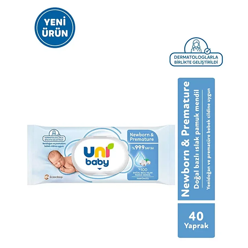 Uni Baby Yenidoğan Prematüre Islak Mendil 12x40lı - 7
