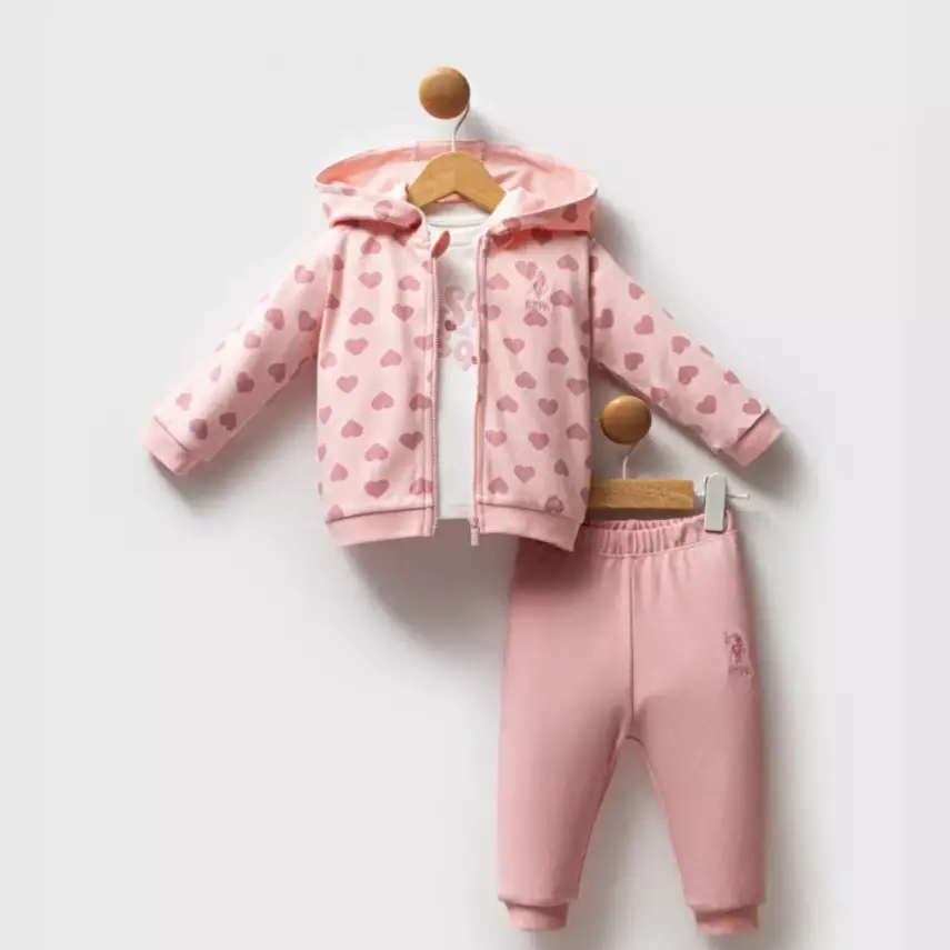 U.S. Polo 3lü Takım Açık Pembe Kalp Detaylı - 1