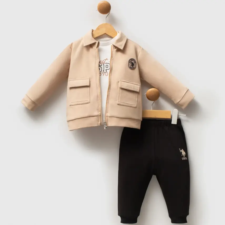 U.S. Polo Erkek Bebek 3lü Takım Bej - 7