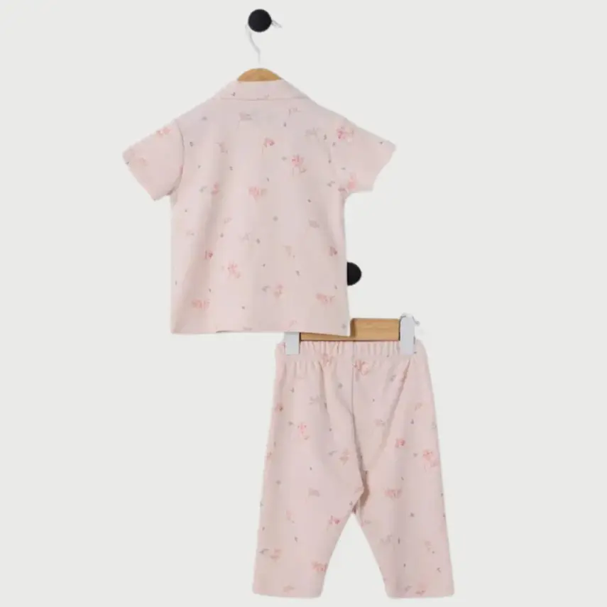 U.S. Polo Kısa Kollu Düğmeli Kız Bebek Pijama Takımı Toz Pembe - 2