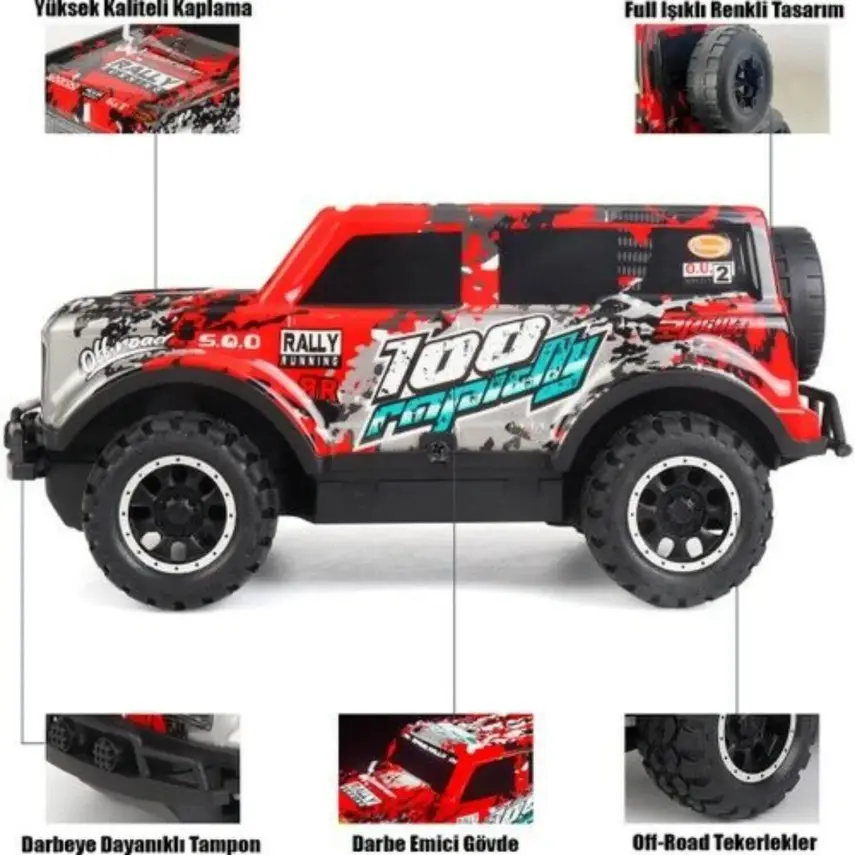 Uzaktan Kumandalı Full Fonksiyon Led Işıklı Şarjlı Jeep 1:20 2.4G - 3