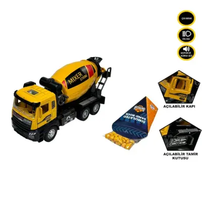 Vardem Çek Bırak Işıklı ve Sesli Kamyon Ekskavatör - Beton Mikseri 1:28 - 1
