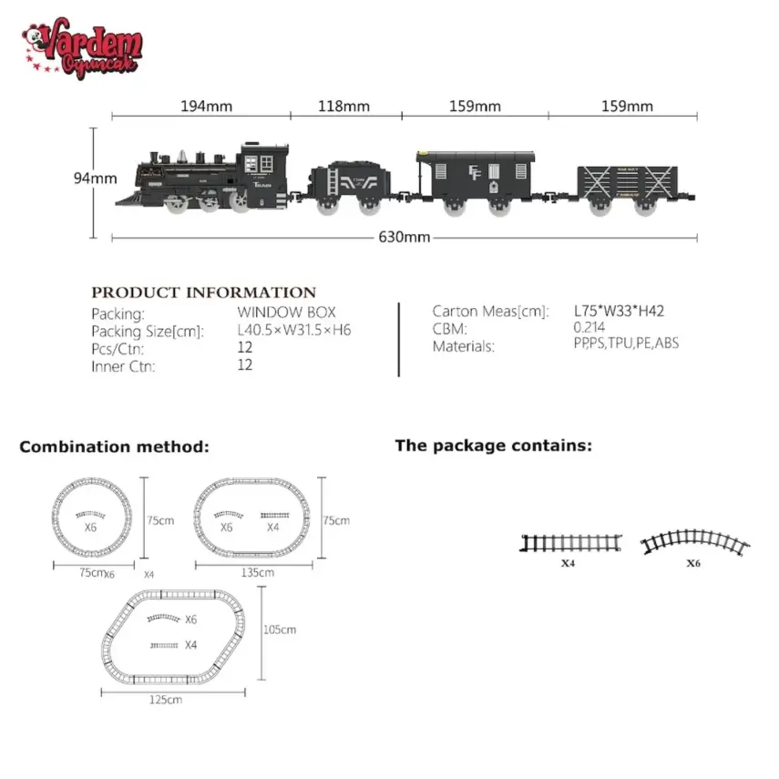 Vardem Işıklı ve Sesli Buhar Çıkartan Tren Set 15 Parça - 3