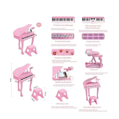 Vardem Mikrofonlu Mp3 Çalar Büyük Pembe Piyano 37 Tuşlu - 2