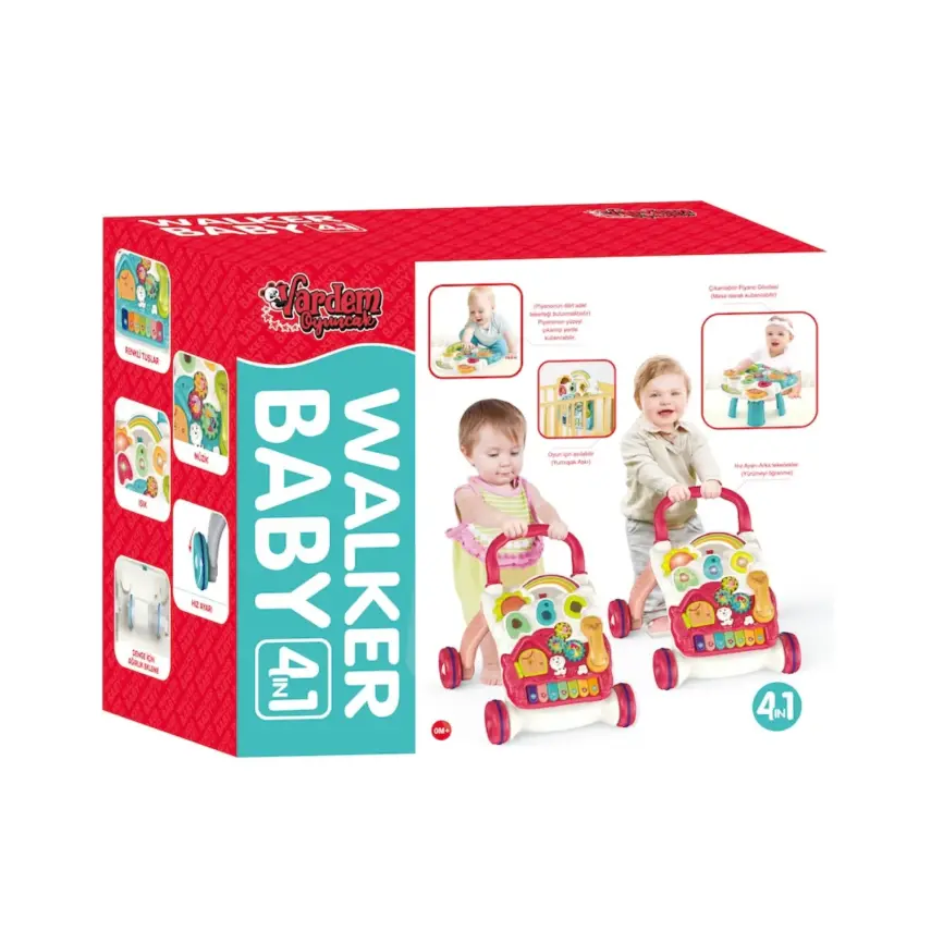 Vardem Piyanolu 4in1 Turkuaz Bebek Yürüteci Pembe Renk - 3