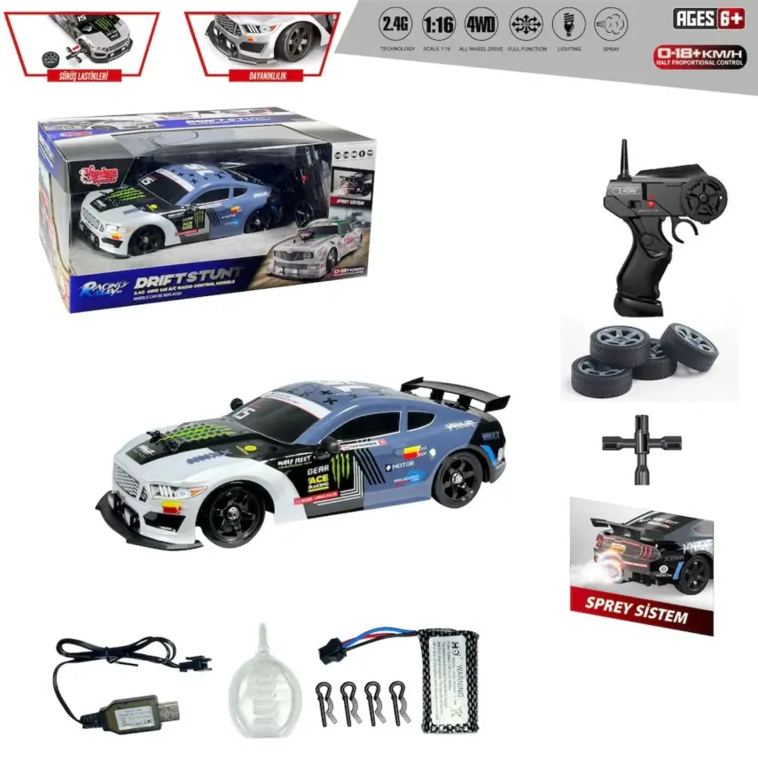 Vardem Uzaktan Kumandalı Full Fonksiyon 2.4G Şarjlı 1:16 4x4 Drift Araba (Işıklı ve Buharlı) GT - 2