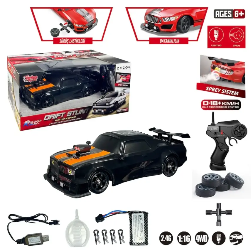 Vardem Uzaktan Kumandalı Full Fonksiyon 2.4G Şarjlı 1:16 4x4 Drift Araba (Işıklı ve Buharlı) - 2