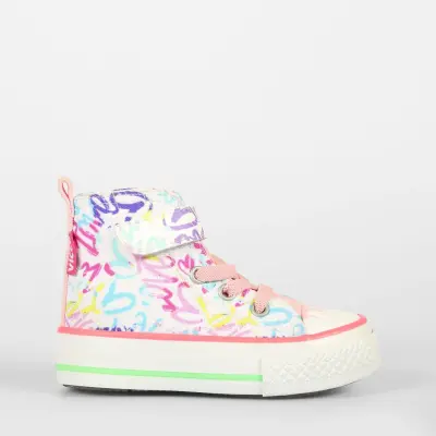 Vicco Ada Desenli Kız Bebek Ayakkabı Beyaz - Pembe