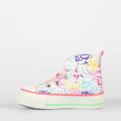 Vicco Ada Desenli Kız Bebek Ayakkabı Beyaz - Pembe (1)