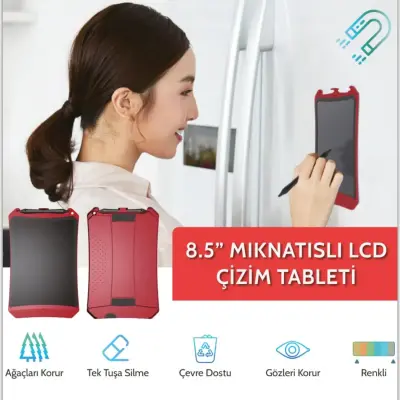 Wicue LCD Dijital Mıknatıslı Renkli Çizim Tableti 8,5" Kırmızı (1)