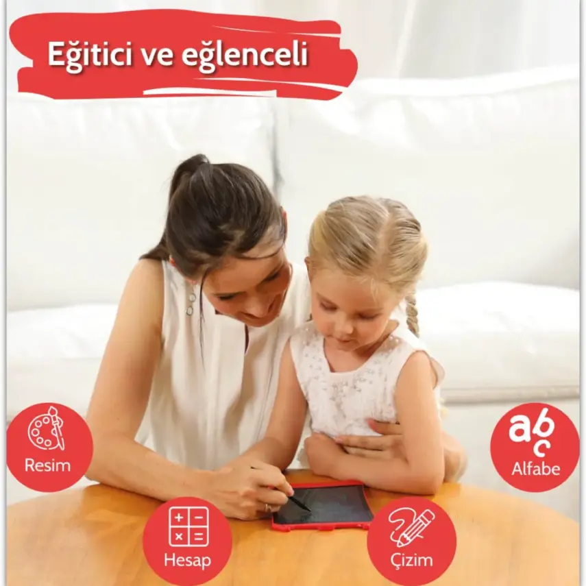 Wicue LCD Dijital Mıknatıslı Renkli Çizim Tableti 8,5" Kırmızı - 4