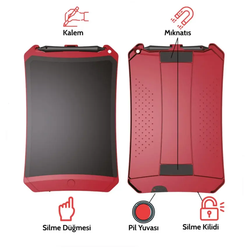 Wicue LCD Dijital Mıknatıslı Renkli Çizim Tableti 8,5" Kırmızı - 5