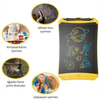 Wicue LCD Dijital Mıknatıslı Renkli Çizim Tableti 8,5" Sarı (1)