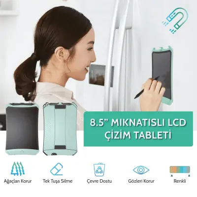 Wicue LCD Dijital Mıknatıslı Renkli Çizim Tableti 8,5" Su Yeşili - 4