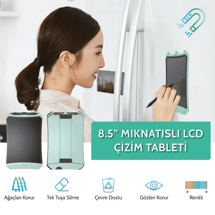 Wicue LCD Dijital Mıknatıslı Renkli Çizim Tableti 8,5" Su Yeşili - 4