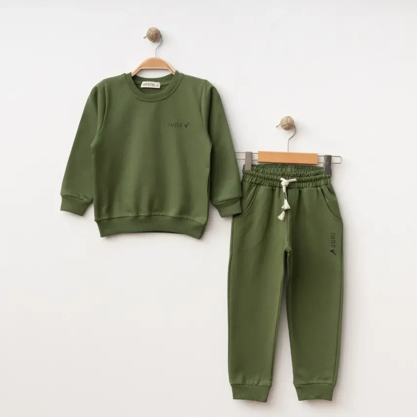 Winimo 2li Çocuk Takım Smile Smile Baskılı Haki Unisex  - 8