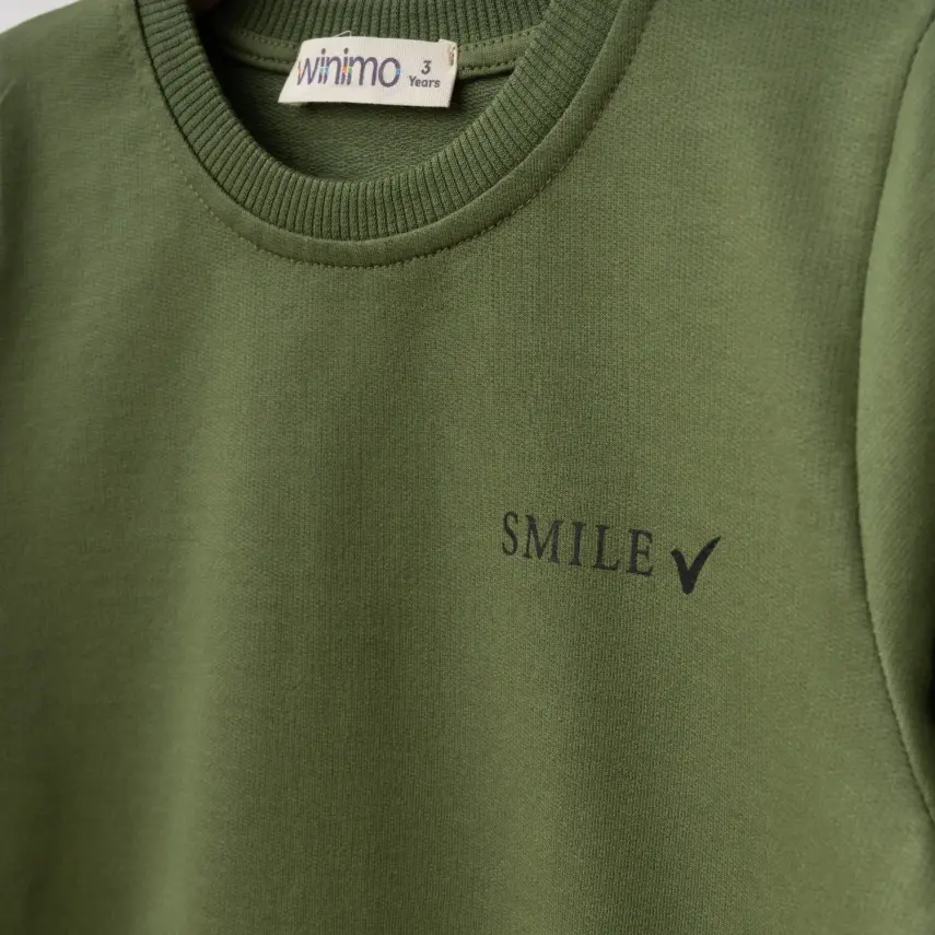 Winimo 2li Çocuk Takım Smile Smile Baskılı Haki Unisex  - 12