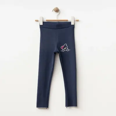 Winimo Ayıcık Nakışlı Fitilli Kız Çocuk Tayt Lacivert