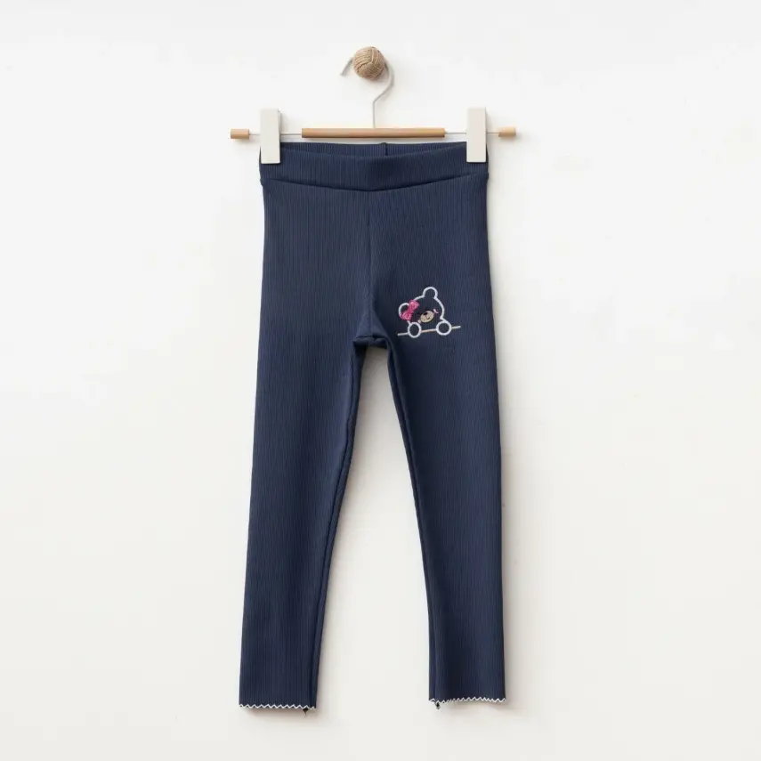Winimo Ayıcık Nakışlı Fitilli Kız Çocuk Tayt Lacivert - 1