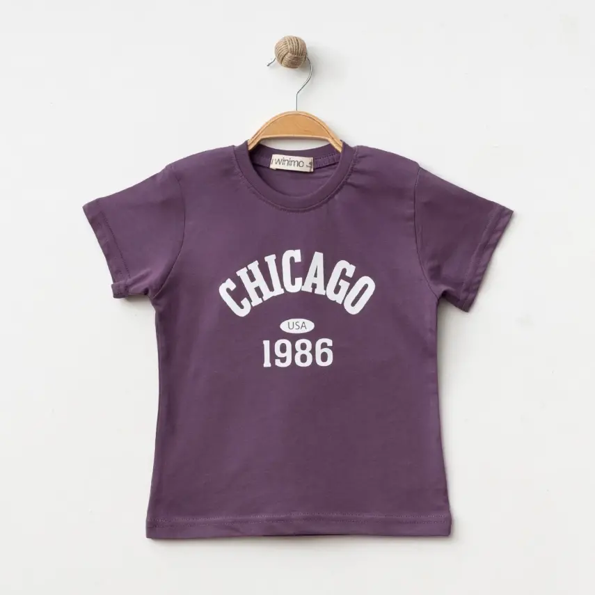 Winimo Chicago Baskılı Çocuk T-Shirt Unisex Mor - 1