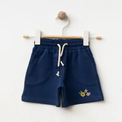 Winimo Çiçek Baskılı Kız Bebek Şort Lacivert
