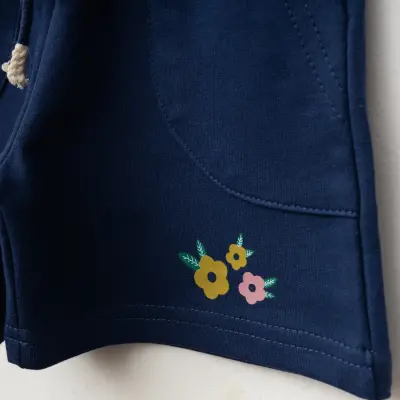 Winimo Çiçek Baskılı Kız Bebek Şort Lacivert - 3