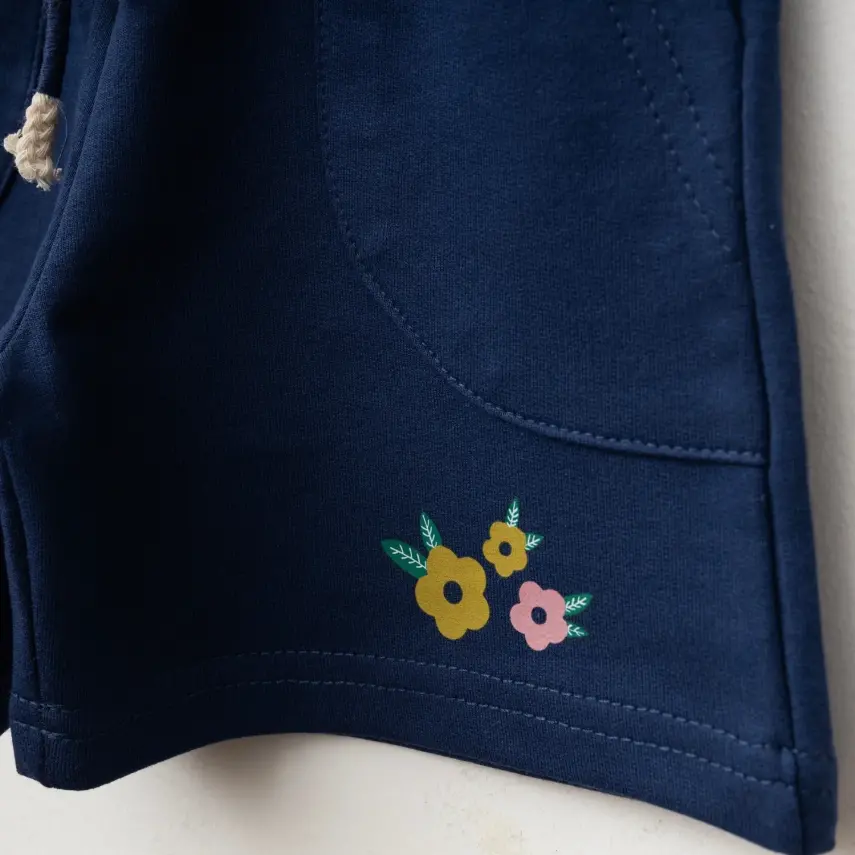 Winimo Çiçek Baskılı Kız Bebek Şort Lacivert - 3