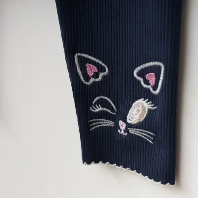 Winimo Kedi Nakışlı Fitilli Kız Çocuk Tayt Lacivert - 3