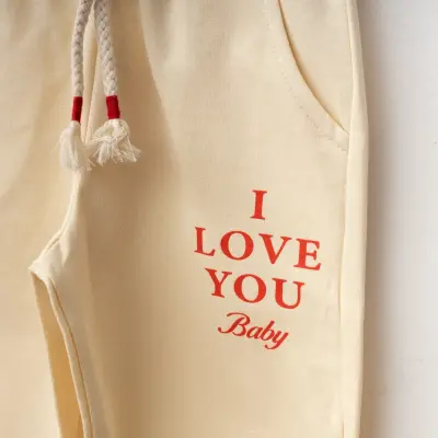 Winimo Kız Çocuk Eşofman Altı I Love You Baskılı Bej - 4