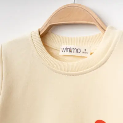 Winimo Kız Çocuk Sweatshirt Kalp Baskılı Bej (1)