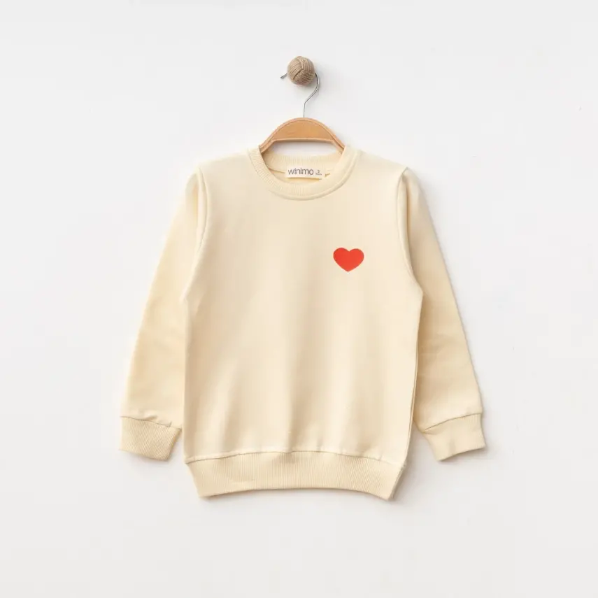 Winimo Kız Çocuk Sweatshirt Kalp Baskılı Bej - 1