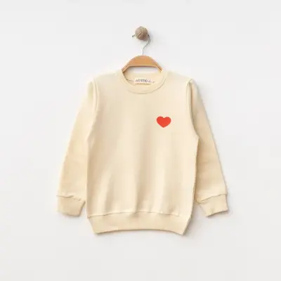 Winimo Kız Çocuk Sweatshirt Kalp Baskılı Bej - 4