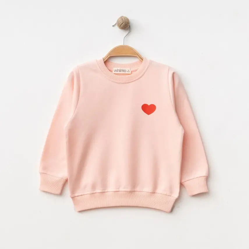 Winimo Kız Çocuk Sweatshirt Kalp Baskılı Pudra - 1