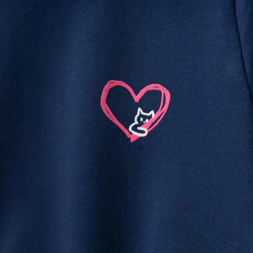 Winimo Kız Çocuk Sweatshirt Kalpli Kedi Baskılı Lacivert - 2