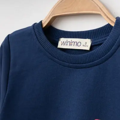 Winimo Kız Çocuk Sweatshirt Kalpli Kedi Baskılı Lacivert - 3
