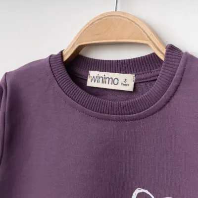 Winimo Kız Çocuk Sweatshirt Kalpli Kedi Baskılı Mor (1)