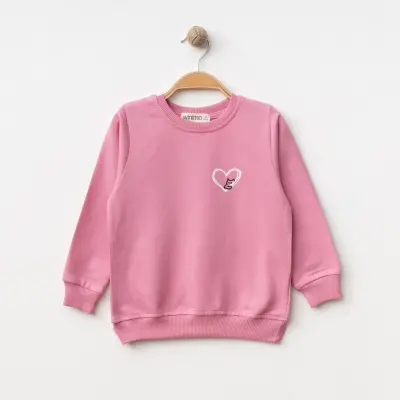 Winimo Kız Çocuk Sweatshirt Kalpli Kedi Baskılı Pembe