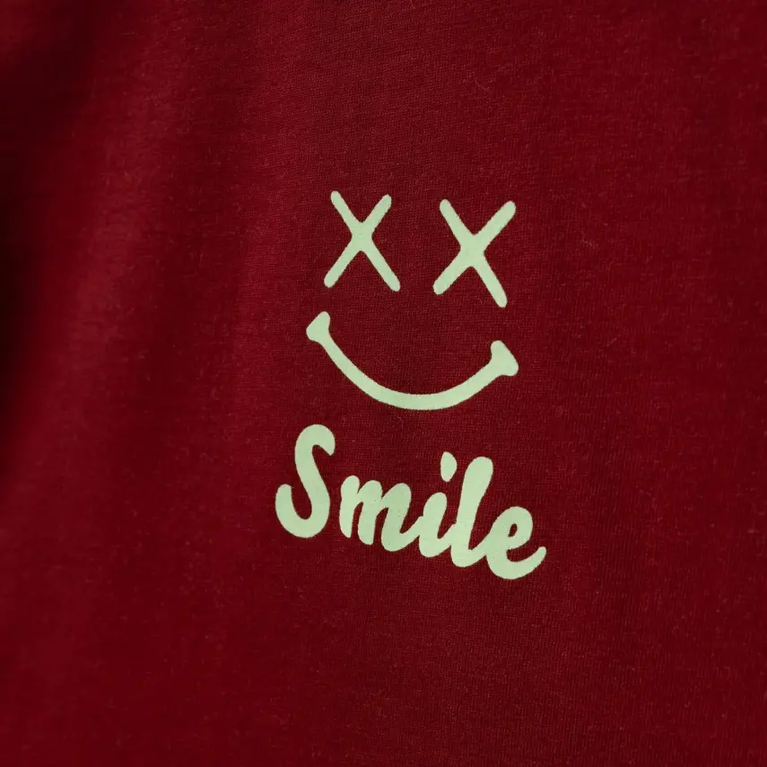 Winimo Smile Baskılı Çocuk T-Shirt Unisex Bordo - 3