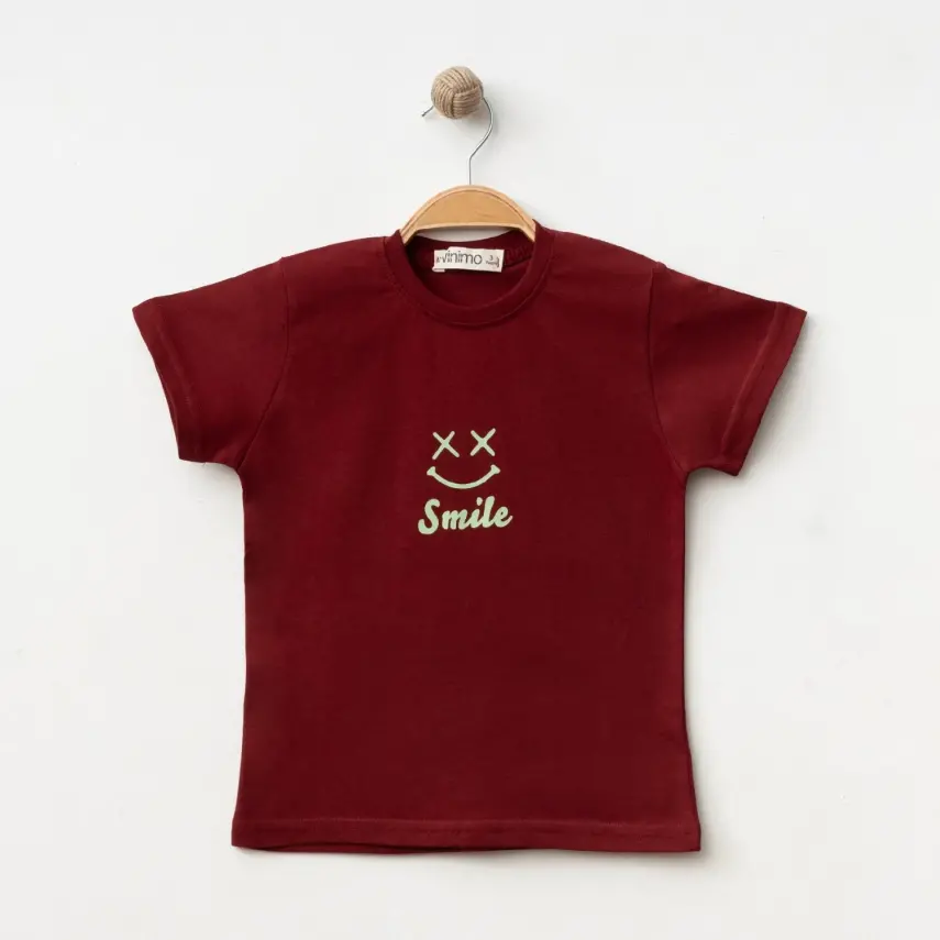 Winimo Smile Baskılı Çocuk T-Shirt Unisex Bordo - 6