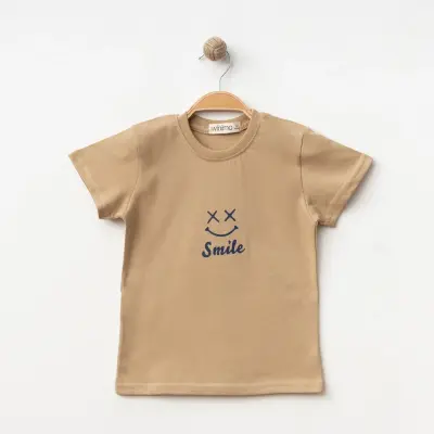 Winimo Smile Baskılı Çocuk T-Shirt Unisex Sütlü Kahve 