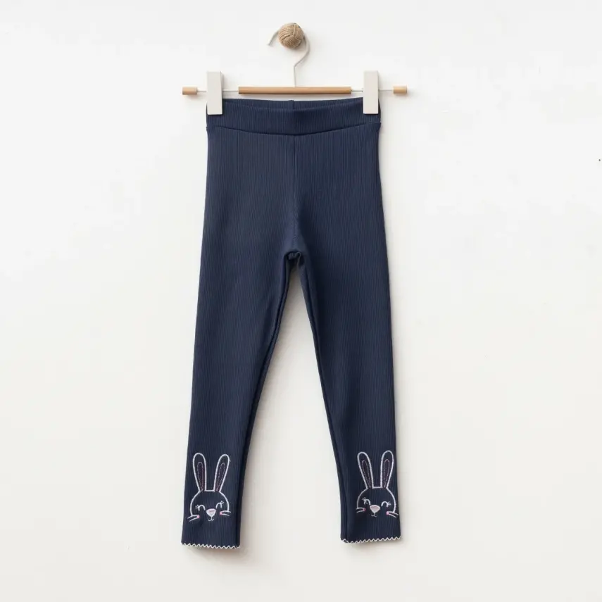 Winimo Tavşan Nakışlı Fitilli Kız Çocuk Tayt Lacivert - 1