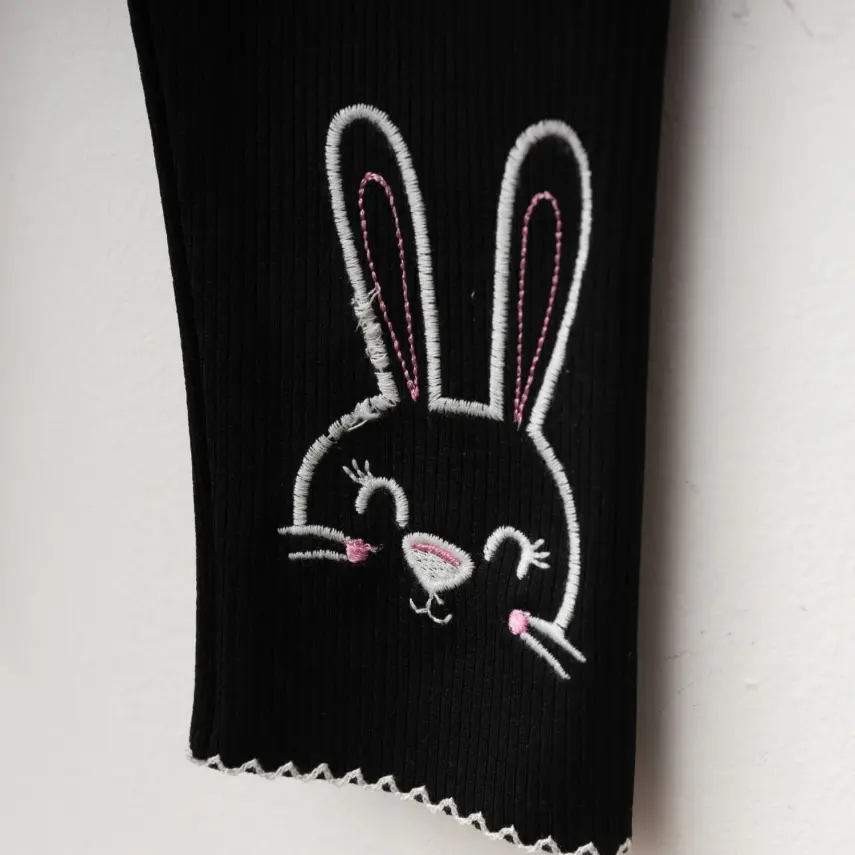 Winimo Tavşan Nakışlı Fitilli Kız Çocuk Tayt Siyah - 3