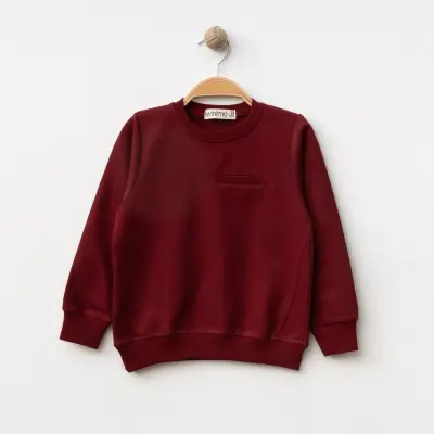 Winimo Unisex Bisiklet Yaka Çocuk Sweatshirt Parçalı Basic Bordo 