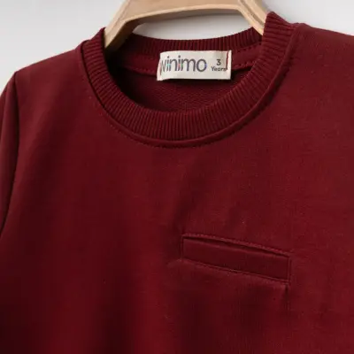 Winimo Unisex Bisiklet Yaka Çocuk Sweatshirt Parçalı Basic Bordo - 2