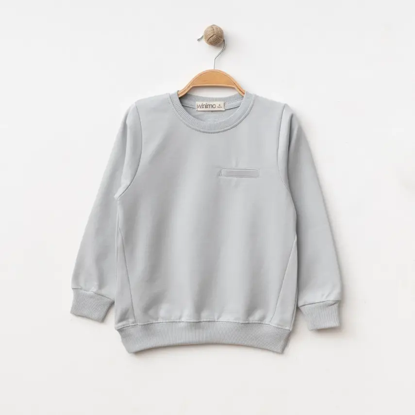 Winimo Unisex Bisiklet Yaka Çocuk Sweatshirt Parçalı Basic Boyalı Gri - 1
